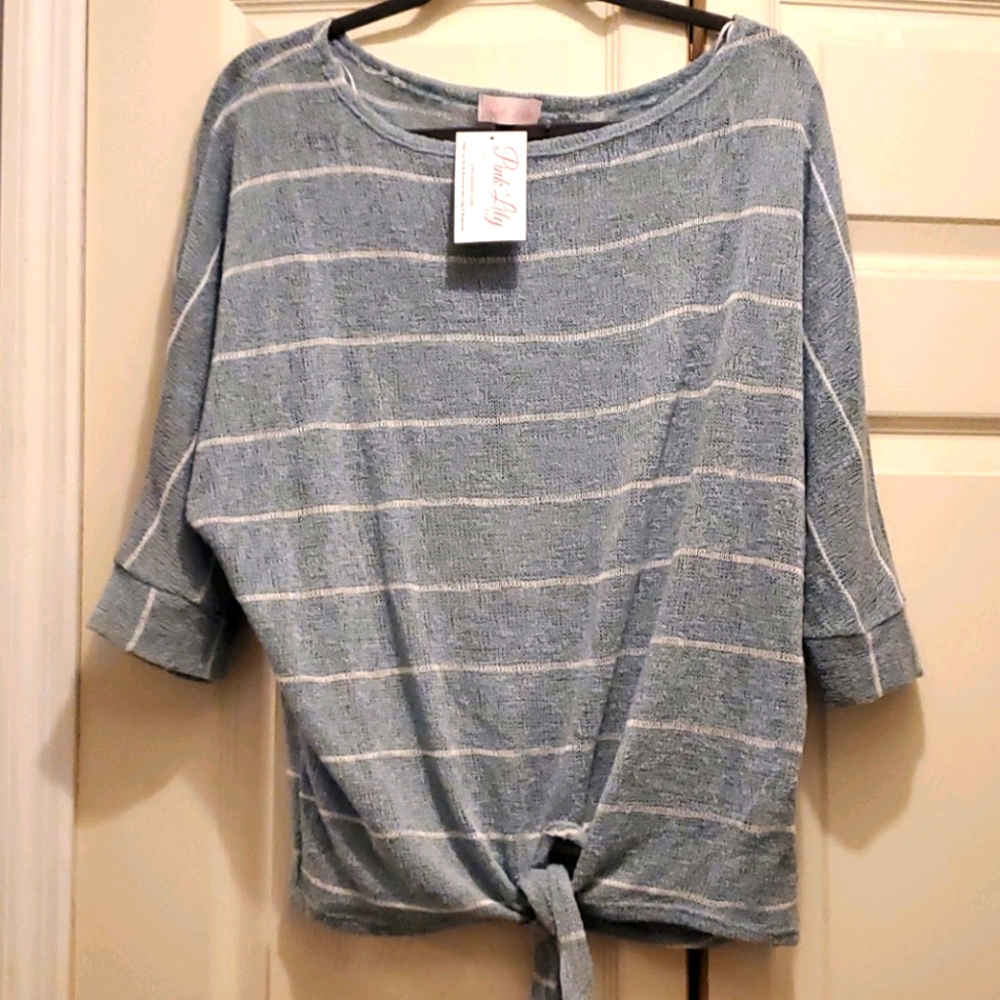 NWT Pink Lily Teal & White Dolman Sleeve Top